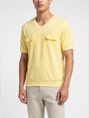 VINTAGE Givenchy Terrycloth Banded Bottom Shirt - Pastel Yellow - Size L